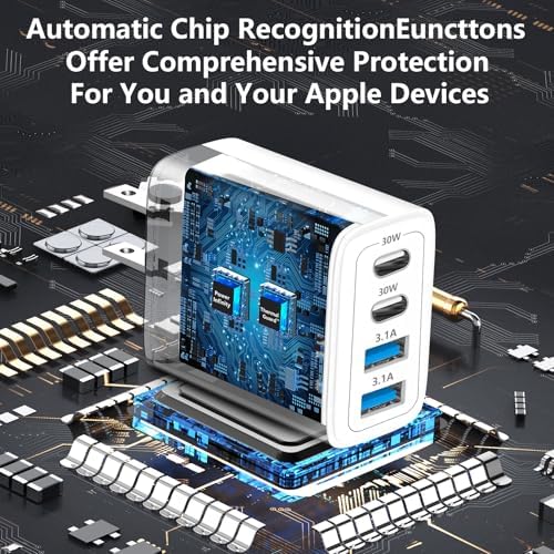 Linocell 2-Pack 60 W 4-Port USB C Charger Block – High-Speed Dual PD & QC Wall Adapter for i Phone 16-11 & Galaxy S25-S24 – Versatile Fast Charging Solution with USB-A Compatibility for Travel and Home Use