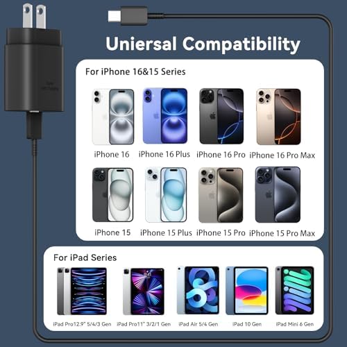 30 W USB-C Fast Charging Block with 10 FT Type C Cable – Ultimate Charging Solution for i Phone 16/15 Series and Beyond – Compact, High-Efficiency Power Adapter for Home and Travel Use – Safe and Reliable Device Charging