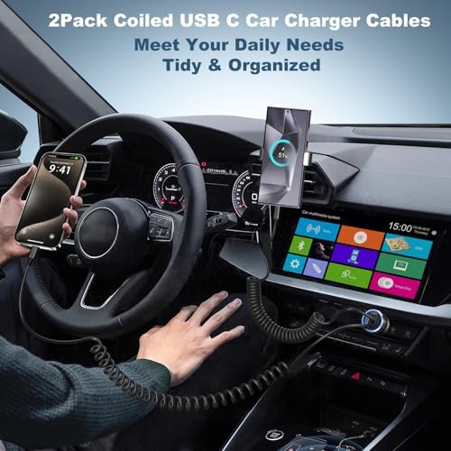 High-Performance 65 W USB C Car Charger with Retractable Coiled Cords – OKRAY 4-Port PD30 & QC3.0 Fast Charging Adapter for i Phone 16/15 Pro Max & Samsung Galaxy S25/S24 – Ultimate Compatibility and Space-Saving Design for On-the-Go Power Solutions