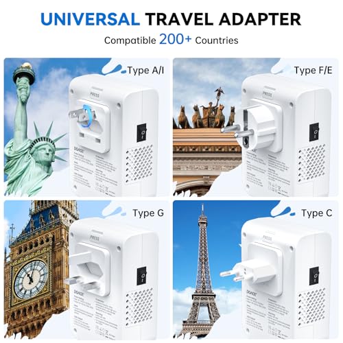 DOACE 220 V to 110 V Travel Voltage Converter: Ultimate Power Adapter with 4 USB Ports for Hair Tools – Compact, Safe, and Efficient Global Charging Solution for Beauty on the Move