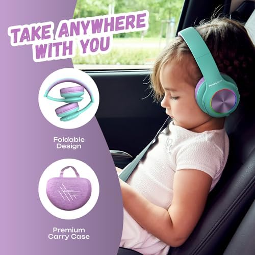 Vibrant Power Locus PLED Kids Bluetooth Headphones – Safe Volume Control (74/85/94 d B), Fun LED Lights, Hi-Fi Sound, Built-in Microphone & Multi-Connectivity for Travel, Learning & Play – Perfect Over-Ear Design for Children
