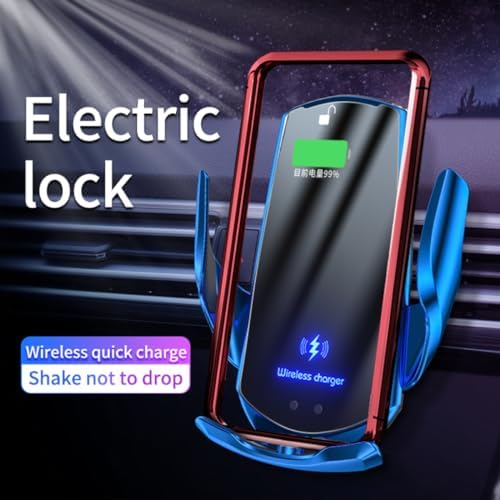 15 W SIHENMY Wireless Car Charger & Auto-Clamping Phone Mount – Fast Charging for i Phone 14/13/12 Mini/Pro Max & Samsung Galaxy S23/S22/S21+ – Stylish Red Vehicle Accessory for Effortless One-Handed Operation & Enhanced Compatibility