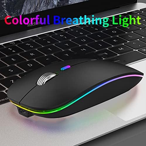 Uiosmuph G12 Slim Rechargeable LED Wireless Silent Mouse – Ultra-Portable USB Optical Computer Accessory with Type C Adapter for Seamless Compatibility and Noise-Free Operation in Blackish Green