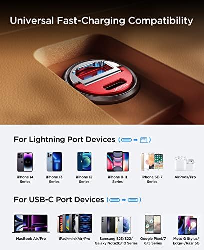 MRGLAS 90 W USB-C Car Charger: Ultra-Fast PD45 W & QC45 W Compatibility with 3.3 ft Type C Cable, Durable All-Metal Design, Flush Fit for Seamless Integration in Vehicles – Ideal for i Phone 16/15, Samsung S25/S24/S23 Ultra, Pixel 8/8 Pro/7 – Power Up on the Go!