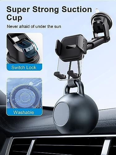 Upgraded 3-in-1 Car Phone Holder Mount,Phone Mount for Car Dashboard Air Vent Windshield,iPhone car Mount for All Smartphones & Car Models – Enhanced Compatibility and Speed