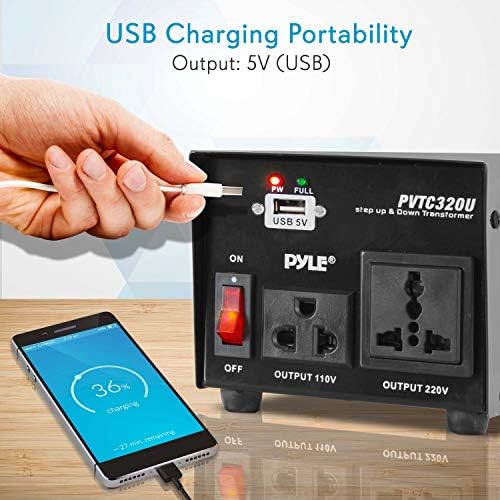 Pyle 500 W Universal Voltage Converter with USB Port – Essential Travel Adapter for Global Voltage Compatibility, Step-Up & Step-Down Functionality, Enhanced Safety Features, and Rapid Device Charging for Seamless International Connectivity
