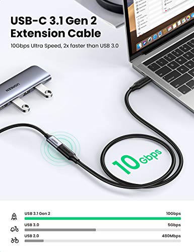 UGREEN 10 Gbps USB Type C Extension Cable – Fast Charging Adapter for Seamless Connectivity with Mac Book Pro, i Pad Pro, Dell XPS, Surface, and More – 1.5 FT High-Speed USB 3.2 Male to Female Extender for Enhanced Performance and Versatility