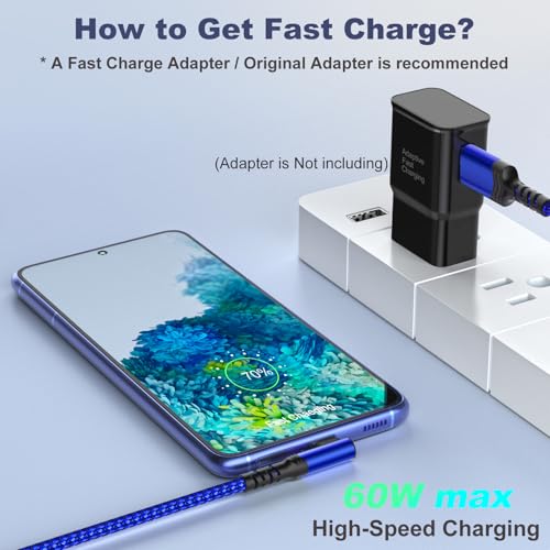 10 ft Right Angle USB C Cable 5-Pack – Fast Charging Nylon Braided Charger for Samsung Galaxy S25, S24, S23, A16, A15 & Google Pixel 9, 8 – Superior Durability and Comfort for Gaming and Daily Use – Enhanced Compatibility for All Type C Devices