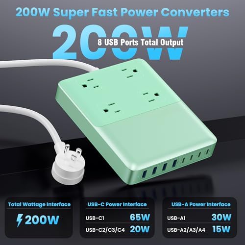 Revolutionize Your Charging Setup with the 12-in-1 USB C Power Strip – 200 W Ga N IV Fast Charger with 4 AC, 4 USB-A, and 4 USB-C Ports, Perfect for Mac Book and i Phone 16/15/14 – 5 ft Cord for Ultimate Flexibility in Home and Office Environments