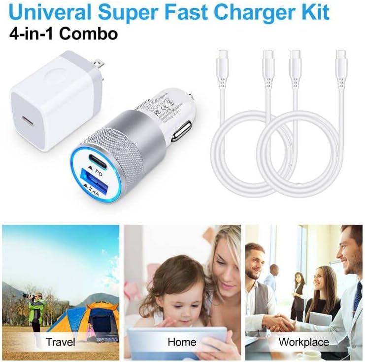 Rapid Charge Pro: 20 W USB-C Wall Adapter and 30 W Car Charger with 6 FT Cable – Ultimate Android Fast Charging Solution for Home & Travel, Enhanced Compatibility & Safety Features