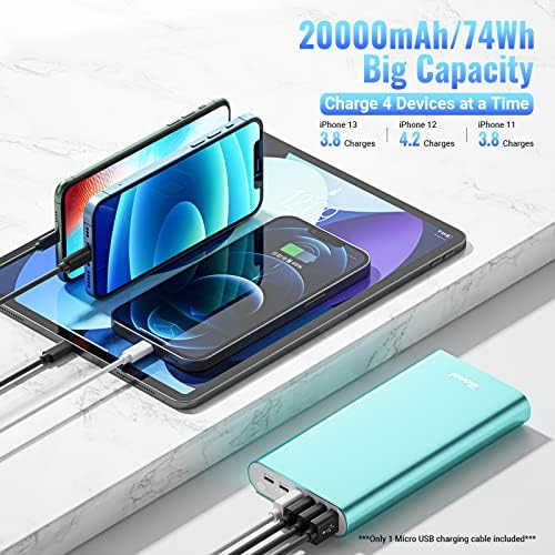 Ultimate BONAI 20000 m Ah Portable Power Bank – Sleek Aluminum Polymer Charger with 4 USB Outputs & Dual Input for Rapid Recharging – Ideal for Camping, Travel, and Daily Use – Universal Compatibility with i Phone, i Pad, Smartphones, and Tablets – Stay Charged Anywhere