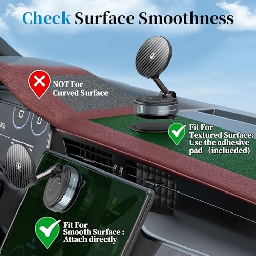 PlusAcc Vacuum Magnetic Phone Holder for Car – Suction Cup Phone Mount 360° Rotatable Foldable Portable Strong Magnet Stand for iPhone 16/15/14/13 in Gym, Mirror, Smooth Surface, All Vehicles – Enhanced Compatibility and Speed