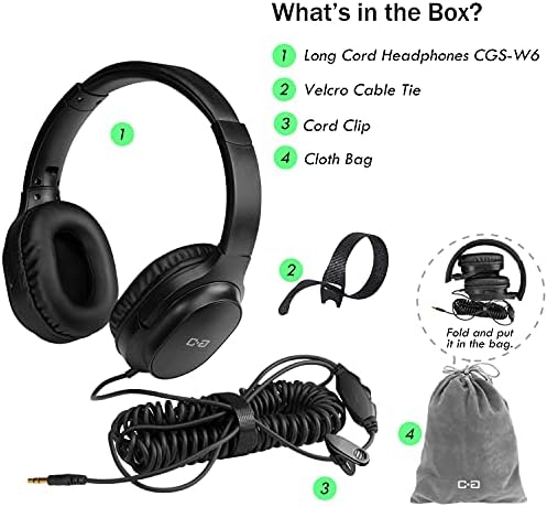Elevate Your Audio Experience with 18-Foot Premium Over-Ear Headphones – Ultimate Wired Headset for TV & PC with Integrated Volume Control and Universal 3.5 mm AUX Compatibility for Superior Sound Quality – CGS-W6 Model