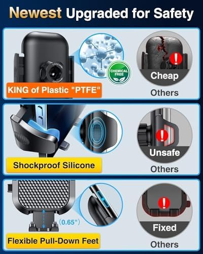 VANMASS Ace Car Phone Holder Mount – Upgraded Military Steel Hook & Super Suction Cup for Ultimate Hands-Free Navigation – Compatible with i Phone 14, 13, 12 Pro Max & Samsung – Versatile Dashboard, Windshield & Air Vent Stand for Enhanced Driving Safety