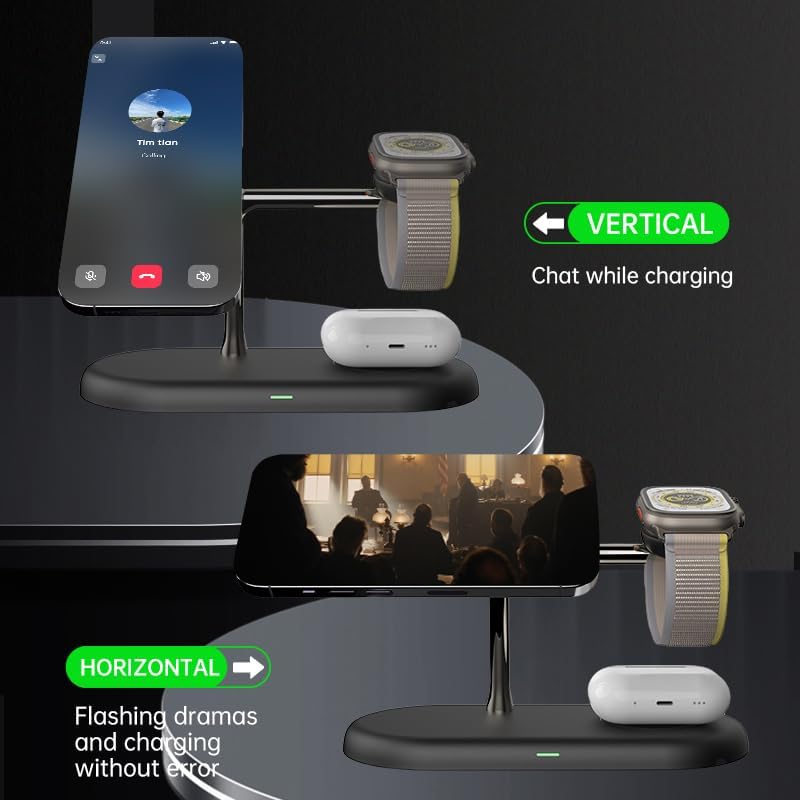 3-in-1 Wireless Charging Station for i Phone 16/15/14/13/12, Air Pods & Samsung Galaxy Watch – Fast Charge, Integrated Night Light & Sleek Design for Ultimate Convenience and Organization