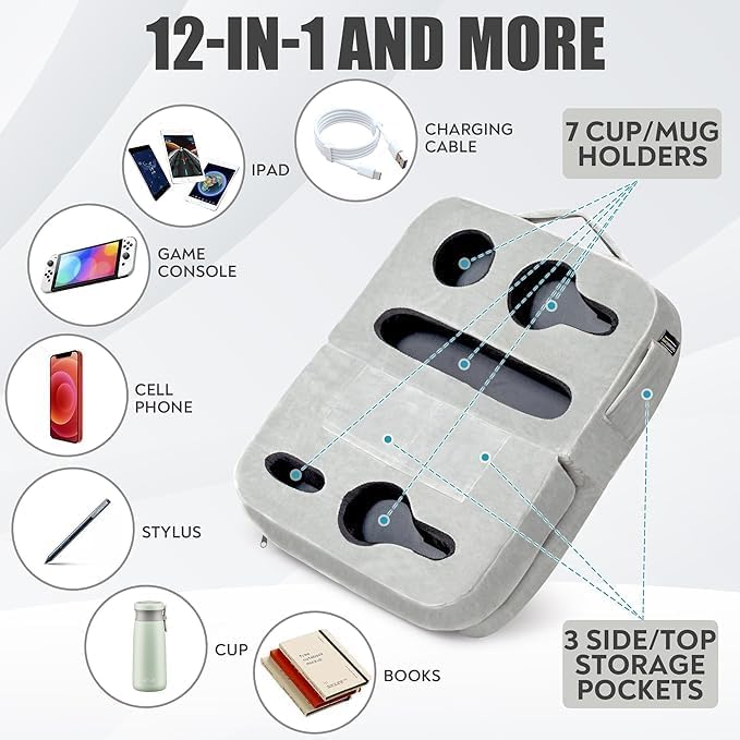 Leopard Print Couch Cup Holder Tray Pillow – Versatile Bed and Sofa Caddy for Drinks, Snacks, and Devices – Portable Memory Foam Organizer for RVs and Cars – Stylish and Easy-to-Clean Accessory for Ultimate Comfort and Convenience