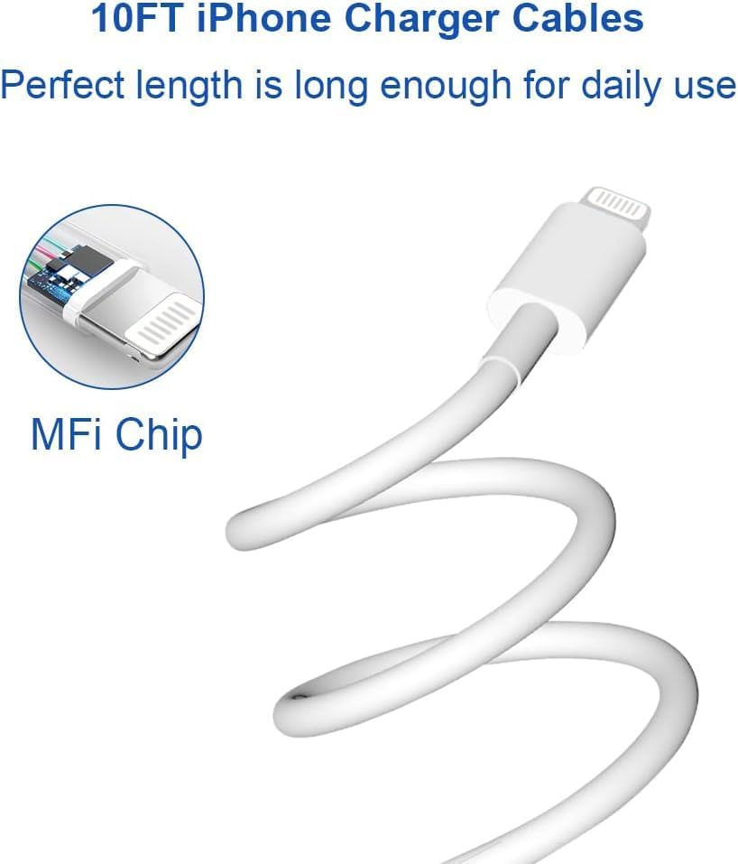 10 Ft i Phone Fast Charger 2-Pack – 20 W Super Fast Charging Cables for i Phone 14/13/12/11 Pro Max, Plus, Mini, and i Pad – Enhanced Durability, Flexibility, and Rapid Power Delivery for Ultimate Convenience