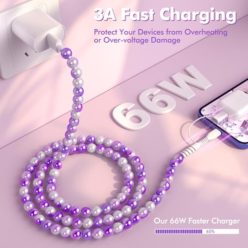 Stylish 2-in-1 Coolden USB C Cable: 3.3 FT Fast Charging Cord with Purple Beaded Design for i Phone 16, 15 Pro Max & Galaxy S25/S24 Ultra – Versatile Dual Compatibility for Trendsetters and Tech Enthusiasts