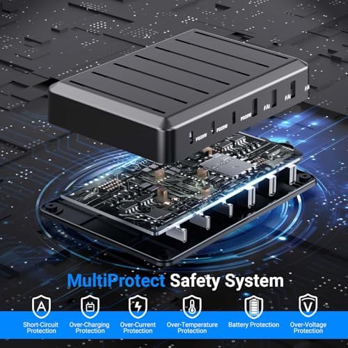 Catlyn 6-Port Fast Charging Station with 90 W Power Output – Multi-Device Organizer Dock with 8 Mixed Charger Cables for Seamless Home and Office Use – Compatible with i Phone, i Pad, Kindle & More – Compact Design for Clutter-Free Charging