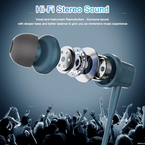 Lake Blue USB C Earbuds – Noise Cancelling Wired Headphones with Magnetic Storage & In-Line Microphone for i Phone 16, Galaxy S25, Pixel 8 – Premium Audio Experience for Music Enthusiasts & On-the-Go Professionals