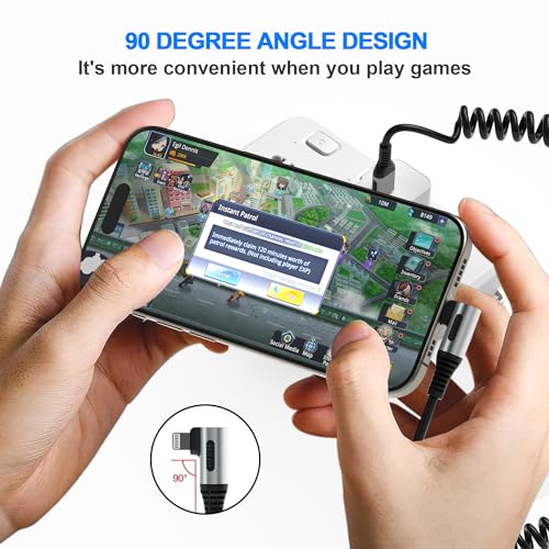 Revolutionize Your Charging with the 90 Degree Coiled Lightning Cable – 2 Pack MFi Certified Charger for i Phone, i Pad, and i Pod – Fast USB Charging with Ergonomic Right Angle Design for Seamless Apple Carplay Experience – Durable, Tangle-Free Solution for Home and Car Use