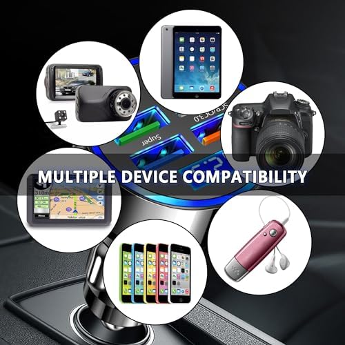 Maximize On-the-Go Charging Efficiency with the 6-Port Fast Car Charger Featuring Real-Time Voltage Monitoring and Dual PD/QC3.0 Technology – Ideal for i Phone 13/14/15 & Most Android Devices – Essential Travel Companion (2 Pack)