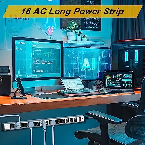 Maximize Workspace Efficiency with the 16 Outlet Heavy-Duty Power Strip – Metal Wall Mount Surge Protector, 10 FT Cord for Industrial Use – ETL Certified for Safety, Versatile Connectivity, and Robust Performance