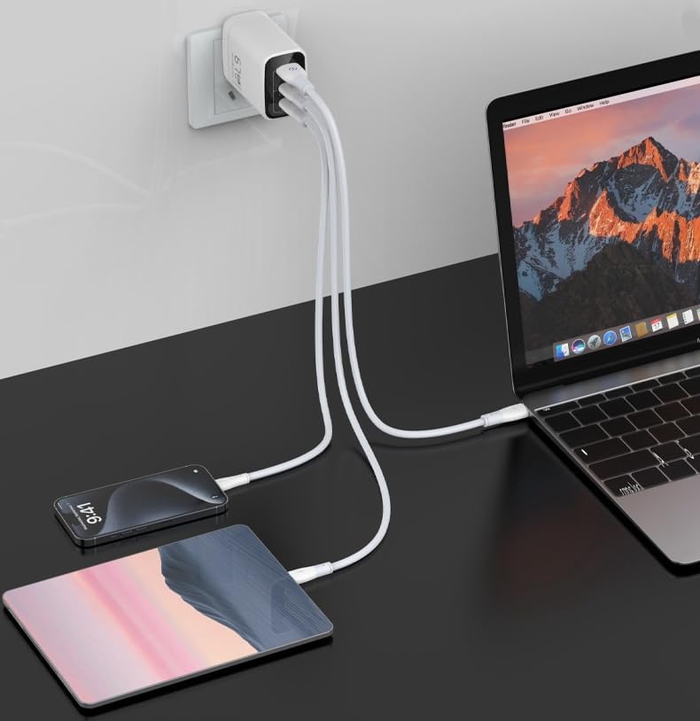 67 W Ga N Dual USB-C & USB-A Charger – Ultra-Compact Power Adapter for Fast Multi-Device Charging – Ideal Travel Companion for Laptops, Smartphones, and Tablets – Sleek White Design for Maximum Compatibility and Efficiency