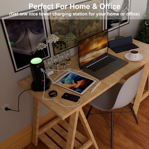 Maximize Your Power Potential with the 15-Outlet Surge Protector Tower Featuring 6 Fast-Charging USB Ports and LED Night Light – Retractable Heavy-Duty Extension Cord with Right Flat Plug for Effortless Accessibility and Enhanced Device Compatibility – Ideal Charging Station for Home and Office Use