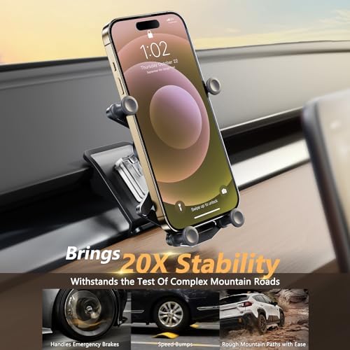 ELOHEI Premium Gravity Phone Holder for Tesla Model Y & Model 3 (2020-2024) – Custom Fit Smartphone Mount for Ultimate Driving Convenience – Tool-Free Installation & Versatile Compatibility – Sleek Black Finish to Complement Tesla’s Modern Interior – Enhance Safety with Hands-Free Navigation & Communication