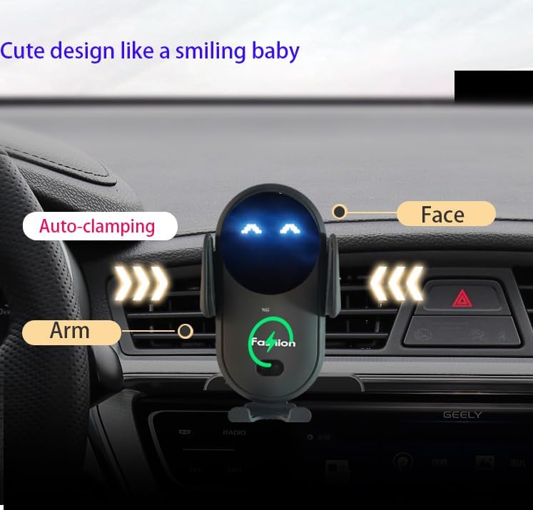 Stylish Wireless Car Charger with Auto-Clamping Fast Charging – Sleek Blue Phone Mount for i Phone, Samsung & Android – Dashboard & Air Vent Versatility for Safe, One-Handed Operation