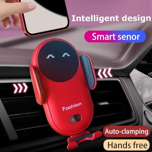 Vibrant Red Automatic Wireless Car Charger Mount – Effortless One-Handed Operation Smartphone Holder for i Phone & Samsung – Rapid Charging for Air Vent or Dashboard Use – Enhance Your Driving with Secure Support & Stylish Convenience