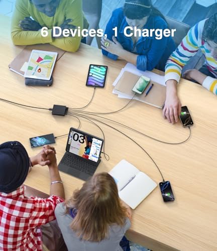 Rapid 100 W USB C Charging Station with Ga N Technology – 6-Port High-Speed Power Hub for i Phone, i Pad, Pixel, Galaxy & More – Compact Multi-Port USB Charger for Effortless Device Charging at Home, Office, or On-the-Go – Safe, Efficient, and Versatile Charging Solution