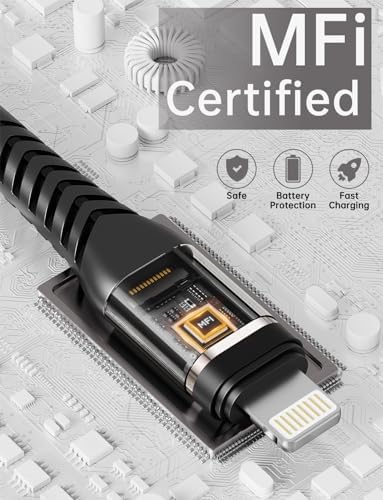 Heavy-Duty UYOUNG i Phone Charger Cable 3 Pack – 6 FT MFi Certified Nylon Braided USB to Lightning Fast Charging Cords for i Phone 14/13/12/11/SE/X/XS/XR/8/7/6/6 S & i Pad – Durable, Tangle-Free Charging Solution in Vibrant Red for Ultimate Convenience and Performance