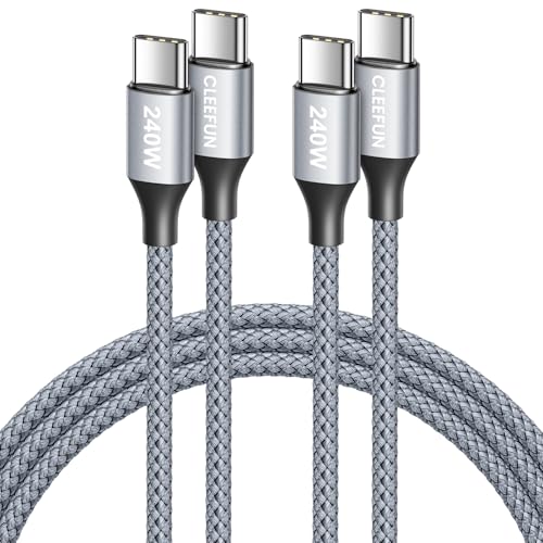 Upgrade Your Charging Game with the CLEEFUN 240 W USB-C to USB-C Cable 10 ft – Dual-Pack for Ultra-Fast Charging of i Phone 16/15 Pro Max, Mac Book Pro/Air, i Pad, Samsung Galaxy S25/S24/S23, Pixel, and Switch – Unmatched Performance and Versatility for All Your Devices