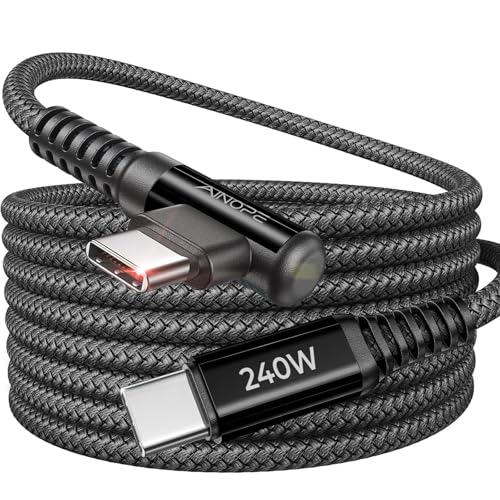 AINOPE 240 W Fast Charging USB C to USB C Cable – 6.6 ft Dual Pack with Right Angle Connector for i Phone 16, Mac Book Pro, Galaxy S25 – High-Speed Power Delivery & Data Transfer for All Devices – Durable Nylon Braided Design for Ultimate Longevity and Convenience