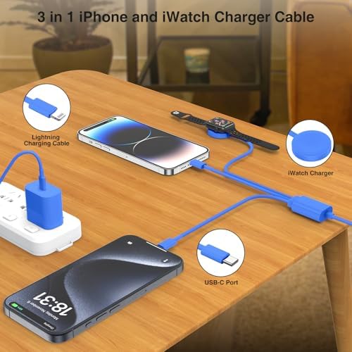 Ultimate 3-in-1 Magnetic Charger for Apple Watch – Fast USB-C Charging Cable for i Phone & i Pad Compatibility – 6 FT Versatile Length for All Apple Watch Series – Durable Design for Effortless Home and Travel Charging