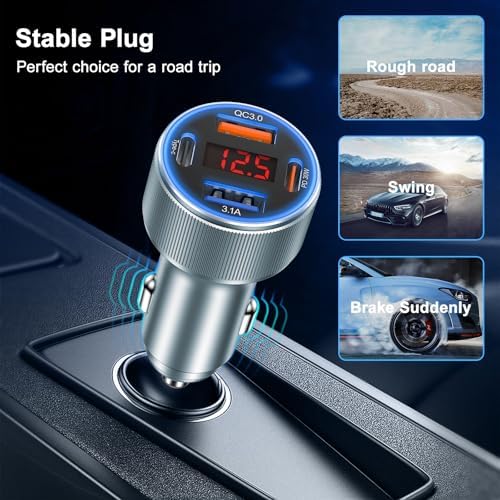 Ultimate 65 W 4-Port USB C Car Charger – Besgoods Fast Charging Adapter with Voltmeter for i Phone 16, Galaxy S24 & More – Dual Pack for Seamless Multi-Device Power, Perfect for Road Trips and Daily Commutes – Enhanced Compatibility & Rapid PD QC Charging Solutions