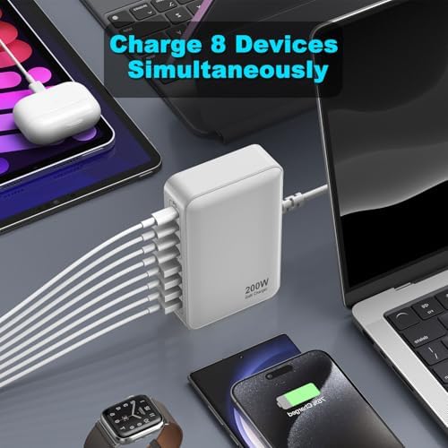 Revolutionary 240 W Ga N USB C Charging Station – 8-Port Fast Charger with PD100 W for Seamless Device Compatibility – Ideal Power Adapter for Mac Book Pro/Air, i Phone, Samsung, and Google – Compact Multi-Device Charging Hub for Enhanced Performance and Portability