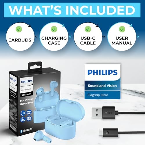 Revolutionize Your Audio Experience with PHILIPS True Wireless Earbuds – Advanced Bluetooth 5.3 Headphones Featuring 13 mm Drivers and AI Mic for Crystal-Clear Calls, IPX4 Waterproof Design for Active Lifestyles, 15 Hours of Playtime, Ultimate Compatibility with i Phone, Android & All Bluetooth Devices in Sleek White Finish