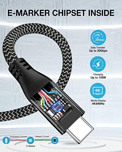 RIITOP 20 Gbps USB 3.2 C to C Cable – 1 FT Braided Type C to A Adapter for External M.2 SSD – Fast Charging & Data Transfer Solution with E-Marker Chipset for Optimal Performance and Compatibility