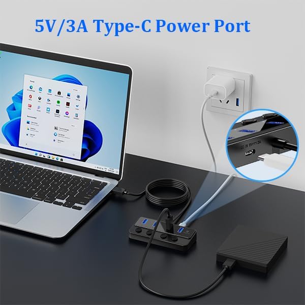 Revolutionize Your Connectivity with the Qeefun 4-Port USB 3.0 Hub – High-Speed 5 Gbps Data Transfer, Individual LED Power Switches, and 2 ft Extension Cable for Ultimate Flexibility – Perfect USB Splitter for Laptops, PCs, i Macs, and More! Enhance Your Workspace Efficiency and Control Multiple Devices Effortlessly!