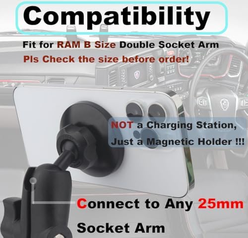 Magnetic Phone Holder for RAM Mounts – Magsafe-Compatible 1″ Ball Mount Adapter for Rugged Reliability and Hands-Free Navigation – Durable Aluminum Alloy Design for Enhanced Stability and Versatility