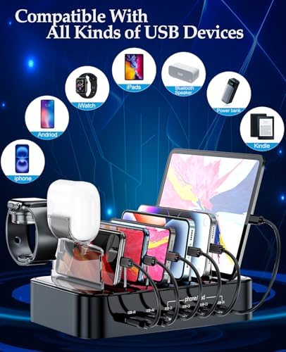 Ultimate 100 W Multi-Device Charging Station – Fast USB-C Dock for i Phones, Androids, i Pads, Kindles & Smartwatches – Sleek Organizer with Intelligent Charging for Home & Office Efficiency