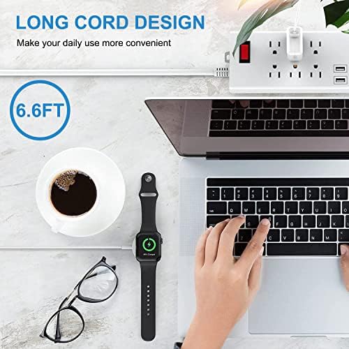 Ultimate 6.6 FT Wireless Fast Charging Cable for Apple Watch – Portable Charger with USB Wall Plug Adapter, Compatible with All Series Including 9/8/7/SE/6/5/4/3/2/1 – Enhanced Charging Speed and Flexibility for On-the-Go Power Solutions