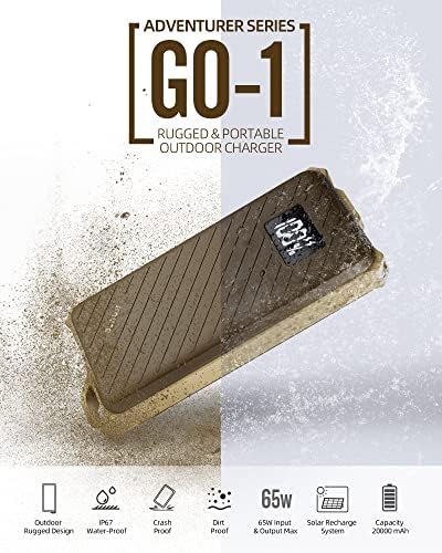 Rugged Waterproof Power Bank by imuto – 20000 m Ah High-Capacity Portable Charger with 65 W Fast USB-C PD 3.0 for i Phone, Tablets & Laptops – Ideal for Hiking, Camping & Outdoor Adventures – Superior Durability and Enhanced Device Compatibility