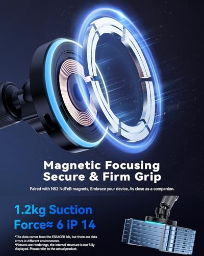ESSAGER Mag Safe 15 W Fast Wireless Car Charger & Phone Holder – Effortless Magnetic Mount for i Phone 12 to 16 Pro Max, Air Vent & Dashboard Compatibility, Secure & Safe Charging for On-the-Go Convenience