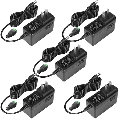 12 V 2 A Ultra-Reliable Power Supply Adapter Set (5-Pack) – Premium UL-Listed Charger for LED Lighting & CCTV Systems, Efficient 120 V AC to 12 V DC Transformer with 5.5 x 2.1 mm US Plug, Enhanced Safety & Versatile Applications