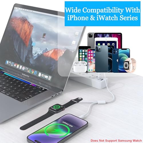 Ultimate 3-in-1 Portable Charger for Apple Watch & i Phone | Fast-Charging Cable Compatible with All Apple Devices Including i Pad, Air Pods, and Mac Book | Compact 1.3 ft Design for Maximum Portability and Enhanced Charging Speed | Reliable Accessory for On-the-Go Power Needs