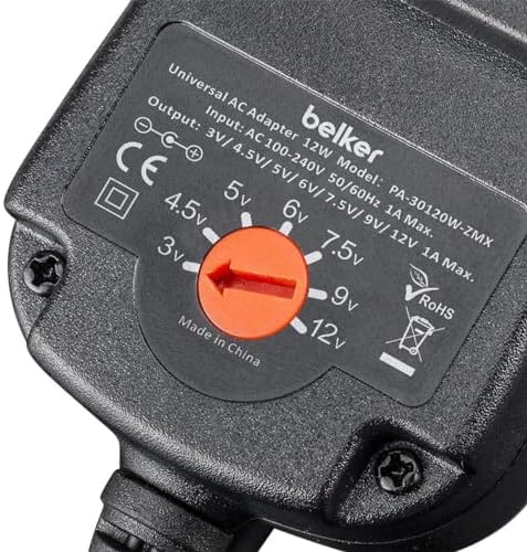 Belker 12 W Universal AC/DC Adapter – Multi-Voltage Power Supply for Home Electronics, MP3 Players, Routers & CCTV Systems, 1000 m A Output for Enhanced Device Safety, Compact & Portable Charger for Everyday Use